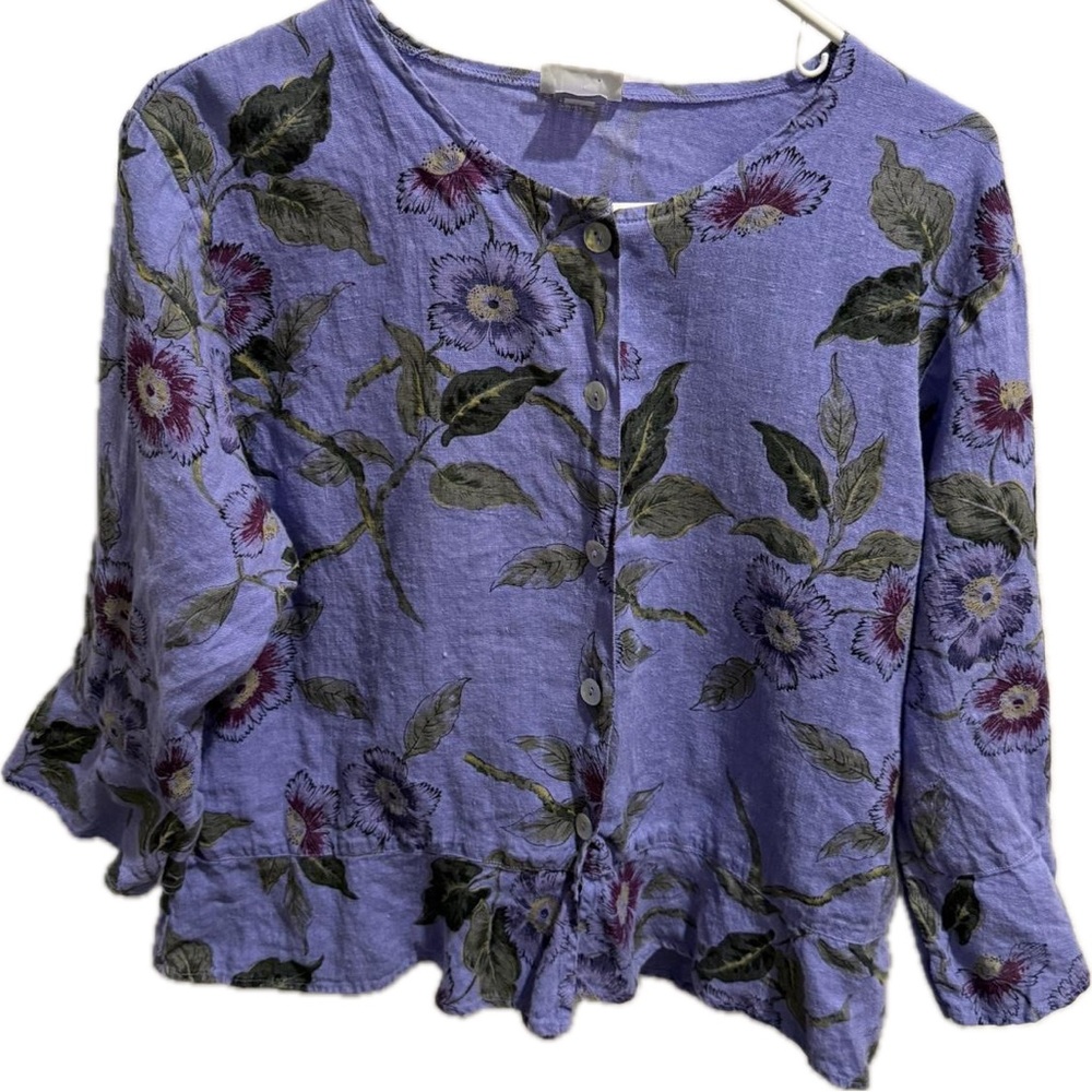 Purple floral Linen Habitat Top for Women